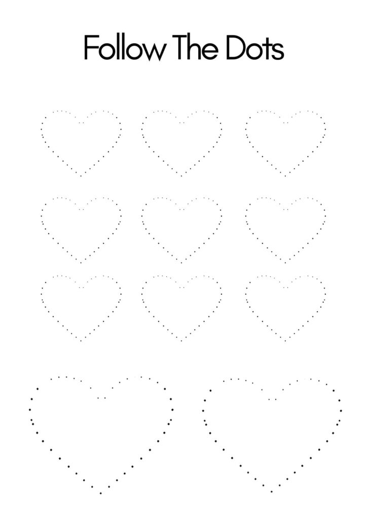 Follow The Dots 2: Heart Worksheet For Toddlers