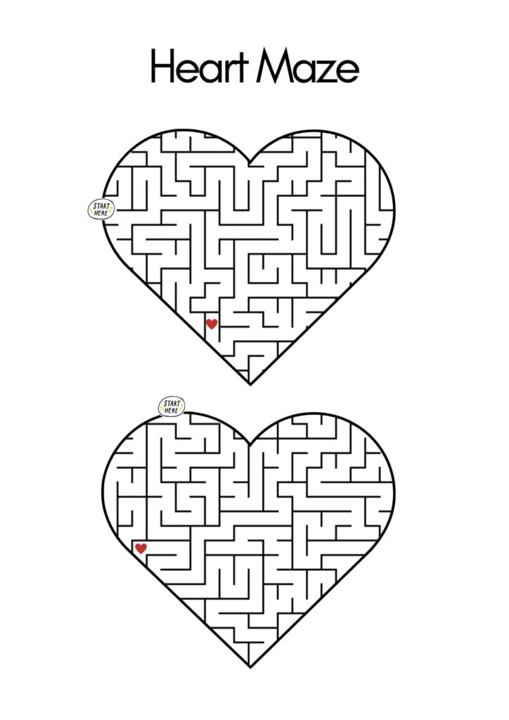 Heart Maze; Heart Worksheet For Toddlers