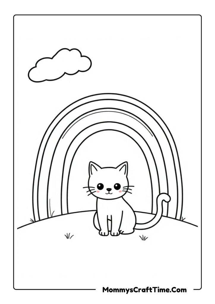 Rainbow Coloring Printable with cat