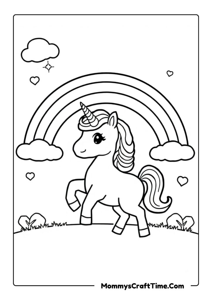 Rainbow Coloring Printable with Unircorns