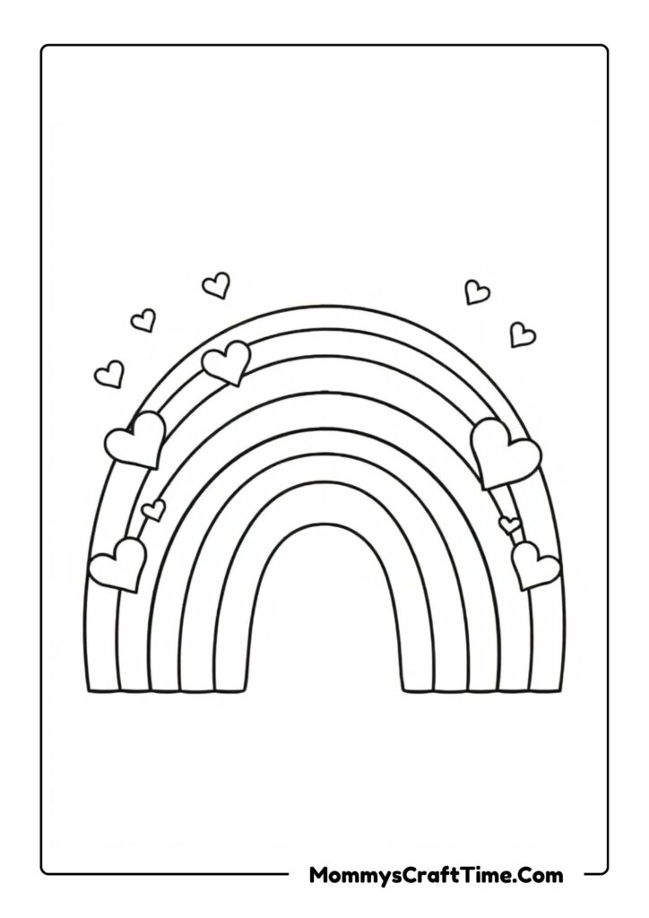 Rainbow Coloring Sheet with Hearts