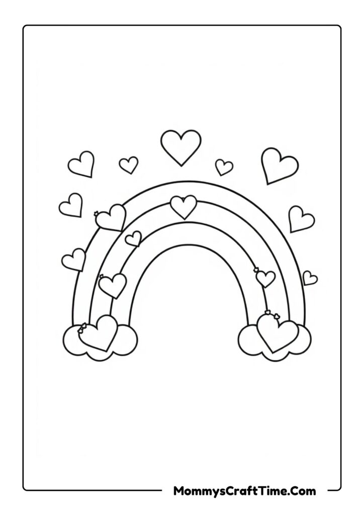 Rainbow Coloring Printable with Hearts