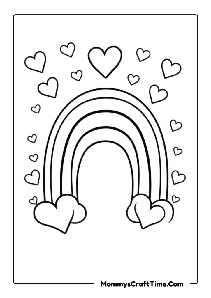 Rainbow Coloring Page with Hearts