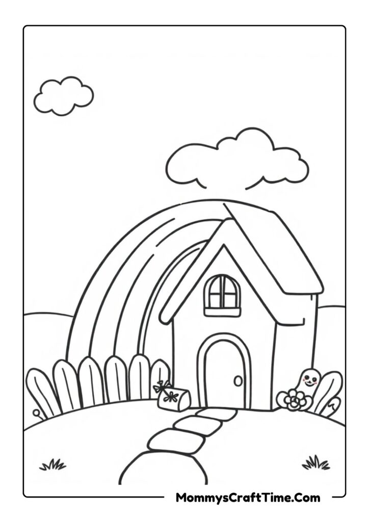 Rainbow Coloring Sheets with Houses