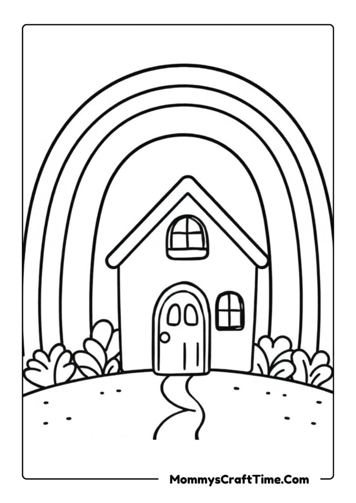 Rainbow Coloring Printable with Houses