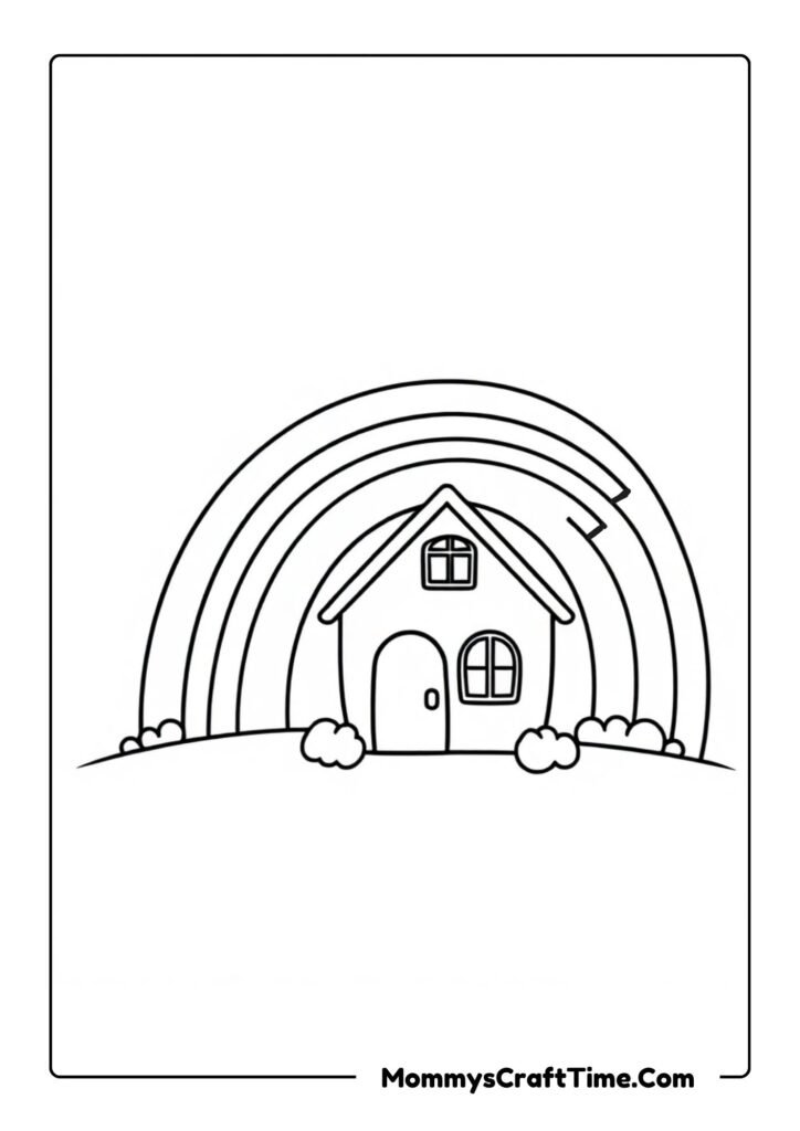 Rainbow Coloring Printable with Houses