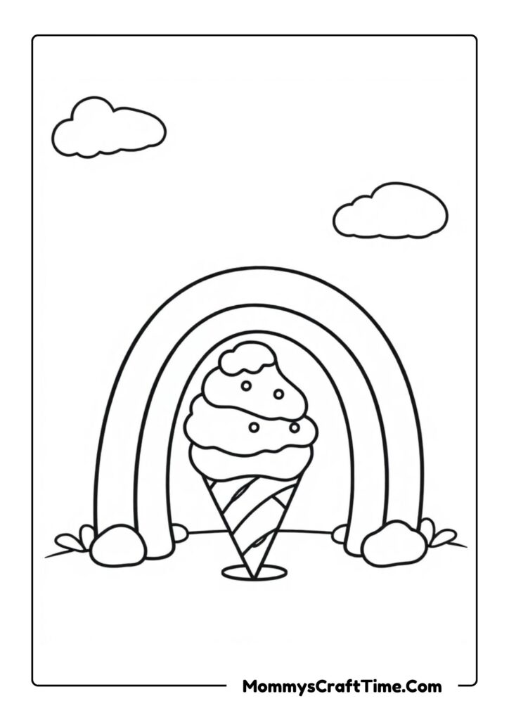 Rainbow Coloring Printable with Ice Cream