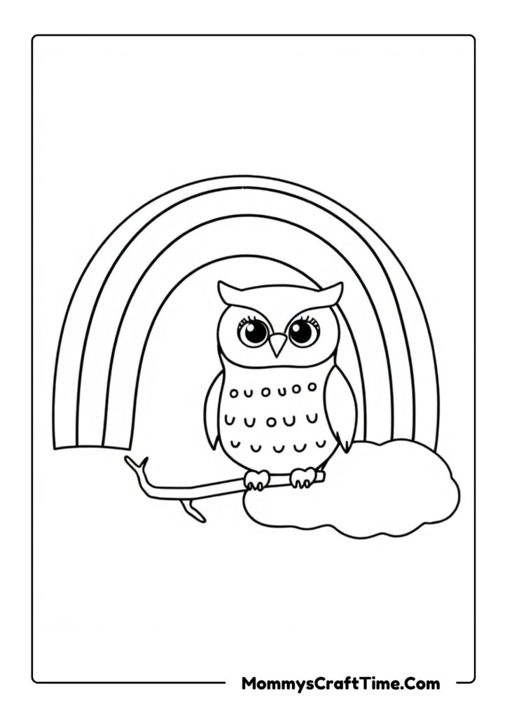 RainBow Coloring Page with Owl