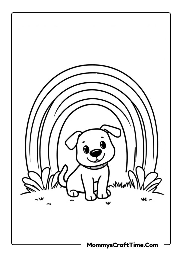 Rainbow Coloring Sheet with Dog for Toddlers